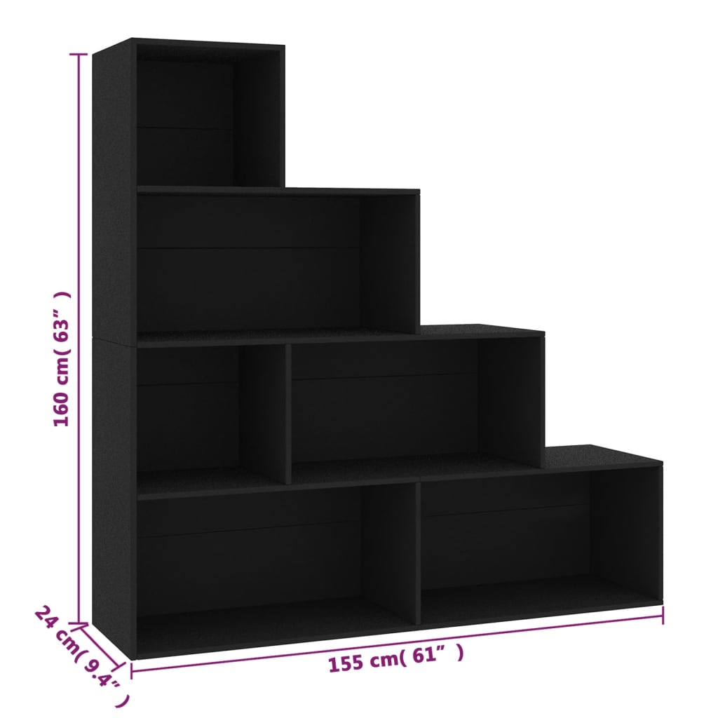 Βιβλιοθήκη/Διαχωριστικό Χώρου Μαύρο 155x24x160 εκ. Επεξ. Ξύλο - Pakobazaar