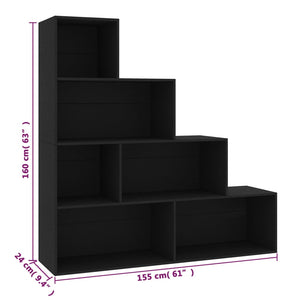 Βιβλιοθήκη/Διαχωριστικό Χώρου Μαύρο 155x24x160 εκ. Επεξ. Ξύλο - Pakobazaar