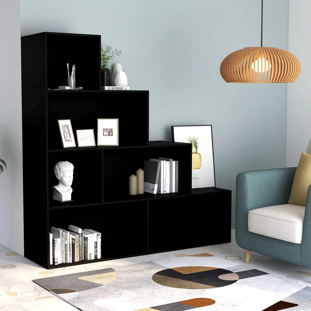 Βιβλιοθήκη/Διαχωριστικό Χώρου Μαύρο 155x24x160 εκ. Επεξ. Ξύλο - Pakobazaar