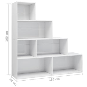 Βιβλιοθήκη/Διαχωριστικό Γυαλιστ.Λευκό 155x24x160 εκ Επεξ. Ξύλο - Pakobazaar