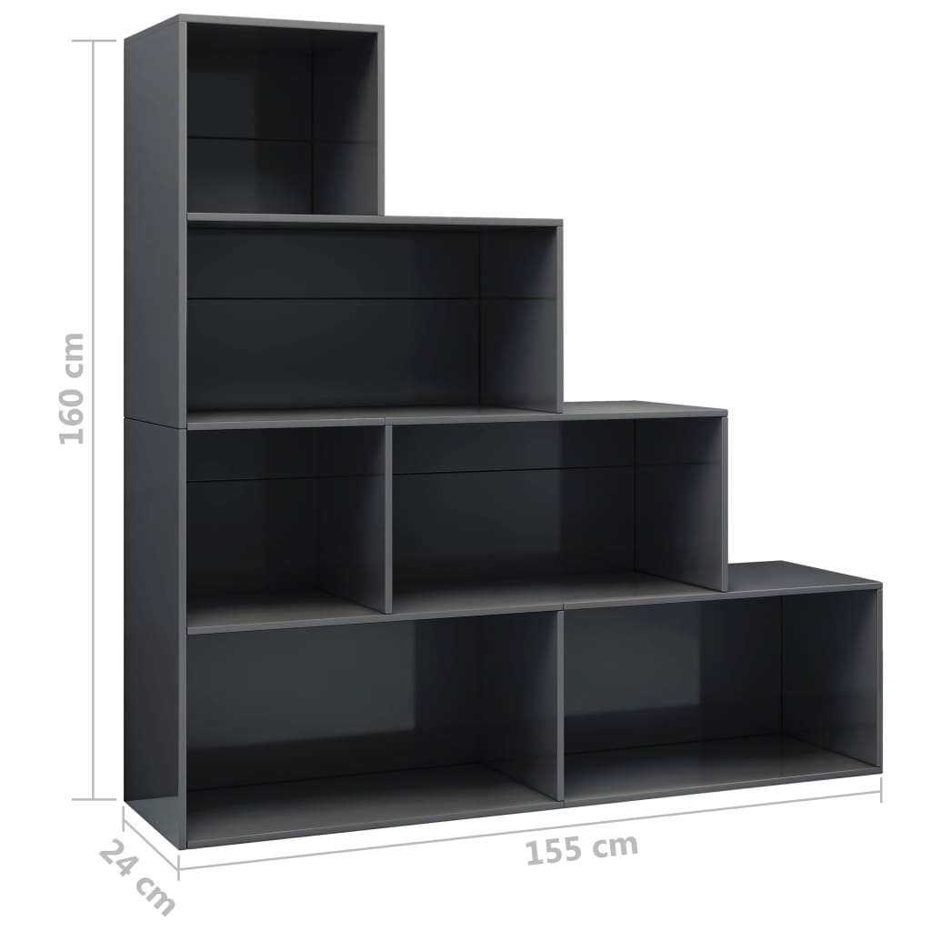 Βιβλιοθήκη/Διαχωριστικό Γυαλιστ. Γκρι 155x24x160 εκ Επεξ. Ξύλο