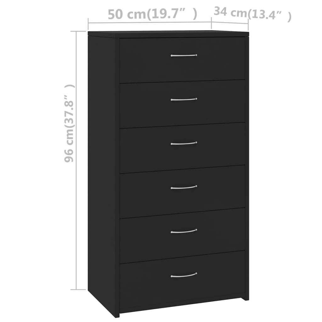 Συρταριέρα με 6 Συρτάρια Μαύρη 50 x 34 x 96 εκ. από Επεξ. Ξύλο - Pakobazaar