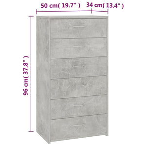 Συρταριέρα με 6 Συρτάρια Γκρι Σκυροδ. 50x34x96 εκ. Επεξ. Ξύλο