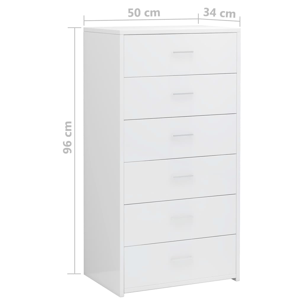 Συρταριέρα με 6 Συρτάρια Γυαλ. Λευκό 50x34x96 εκ. Επεξ. Ξύλο - Pakobazaar