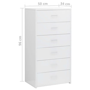 Συρταριέρα με 6 Συρτάρια Γυαλ. Λευκό 50x34x96 εκ. Επεξ. Ξύλο - Pakobazaar