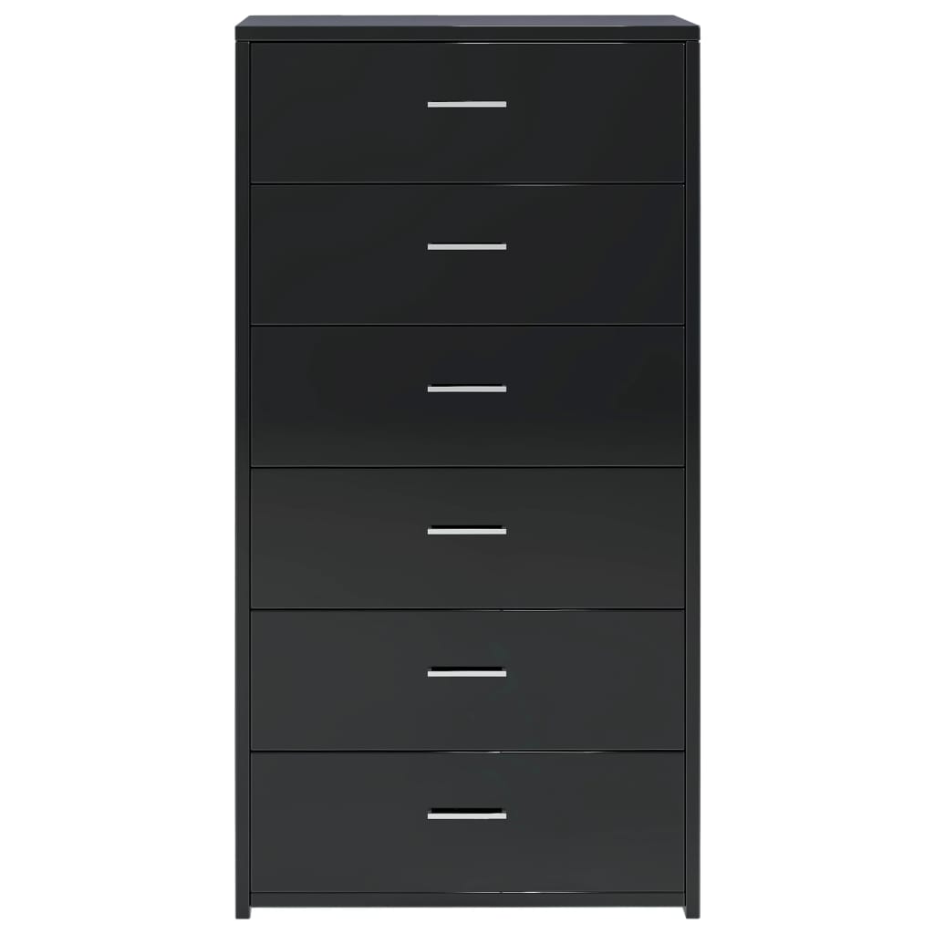 Συρταριέρα με 6 Συρτάρια Γυαλ. Μαύρο 50x34x96 εκ. Μοριοσανίδα