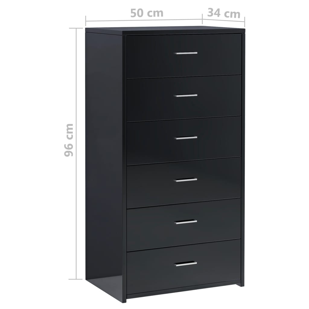Συρταριέρα με 6 Συρτάρια Γυαλ. Μαύρο 50x34x96 εκ. Μοριοσανίδα