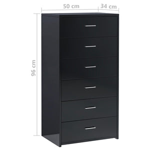 Συρταριέρα με 6 Συρτάρια Γυαλ. Μαύρο 50x34x96 εκ. Μοριοσανίδα