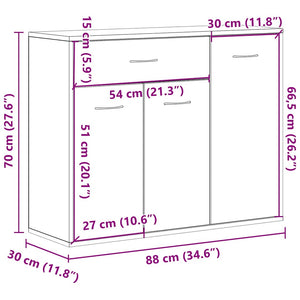 Μπουφές Λευκός 88 x 30 x 70 εκ. από Επεξ. Ξύλο - Pakobazaar