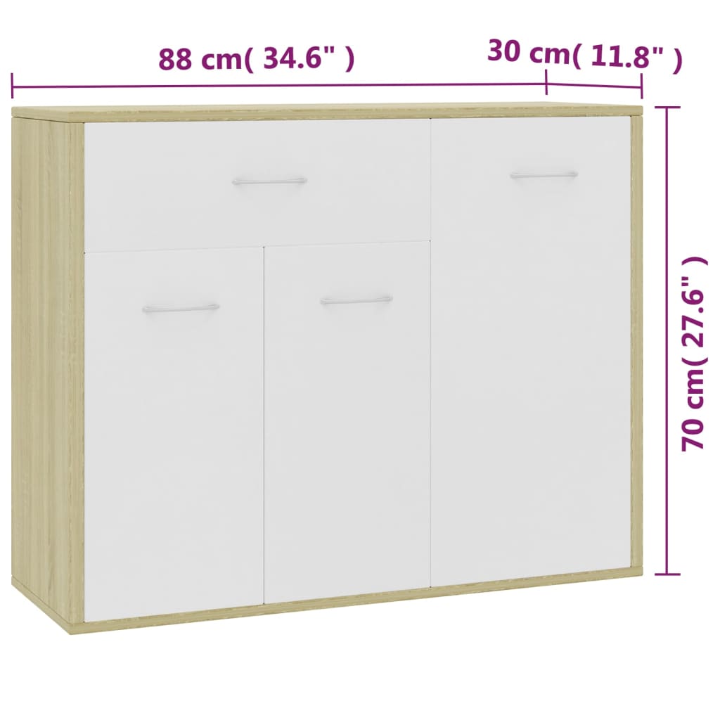 Μπουφές Λευκό / Sonoma Δρυς 88 x 30 x 70 εκ. από Επεξ. Ξύλο
