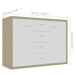 Μπουφές Λευκό / Sonoma Δρυς 88 x 30 x 65 εκ. από Επεξ. Ξύλο