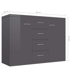 Μπουφές Γυαλιστερό Γκρι 88 x 30 x 65 εκ. από Επεξ. Ξύλο