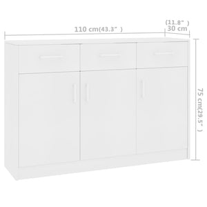 Μπουφές Λευκός 110 x 30 x 75 εκ. από Επεξ. Ξύλο