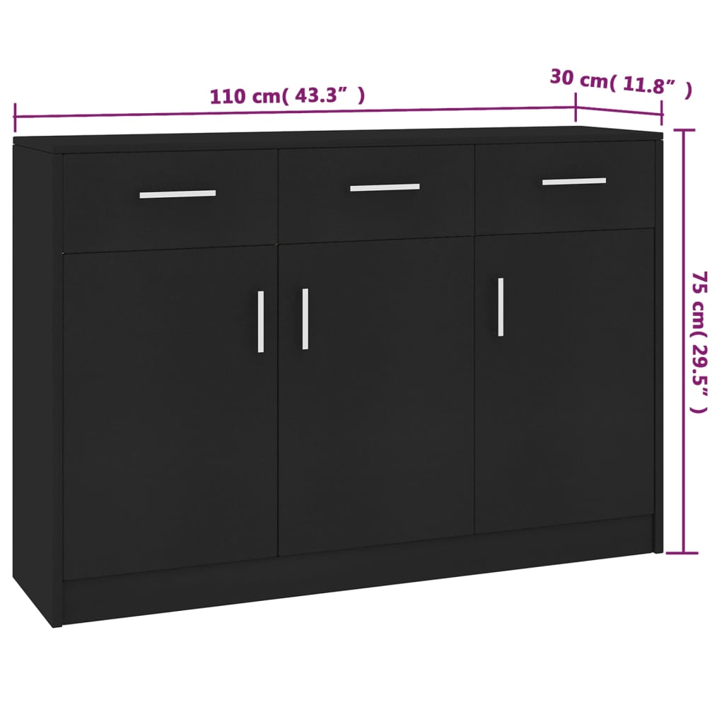 Μπουφές Μαύρος 110 x 30 x 75 εκ. από Μοριοσανίδα - Pakobazaar