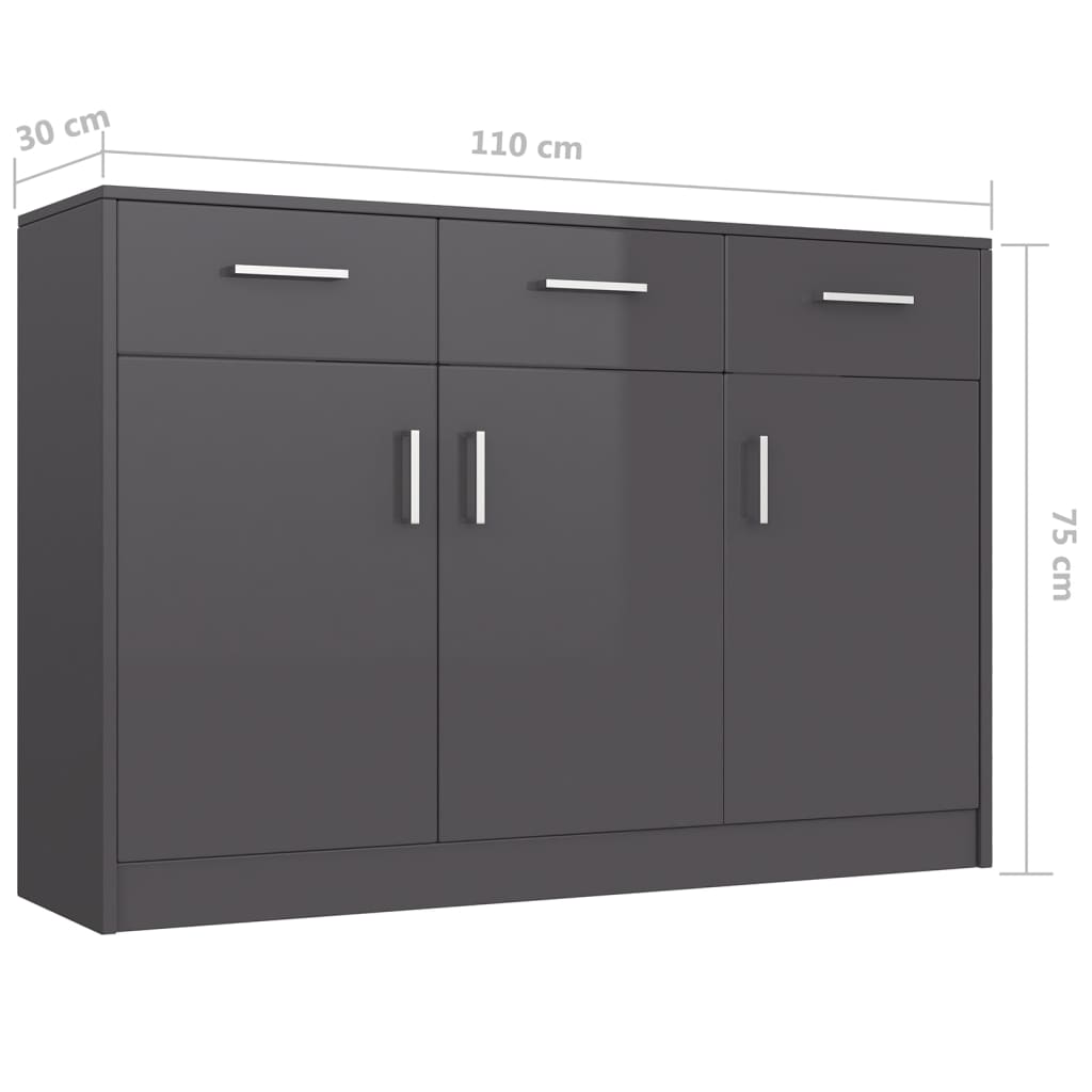Μπουφές Γυαλιστερό Γκρι 110 x 30 x 75 εκ. από Επεξ. Ξύλο - Pakobazaar
