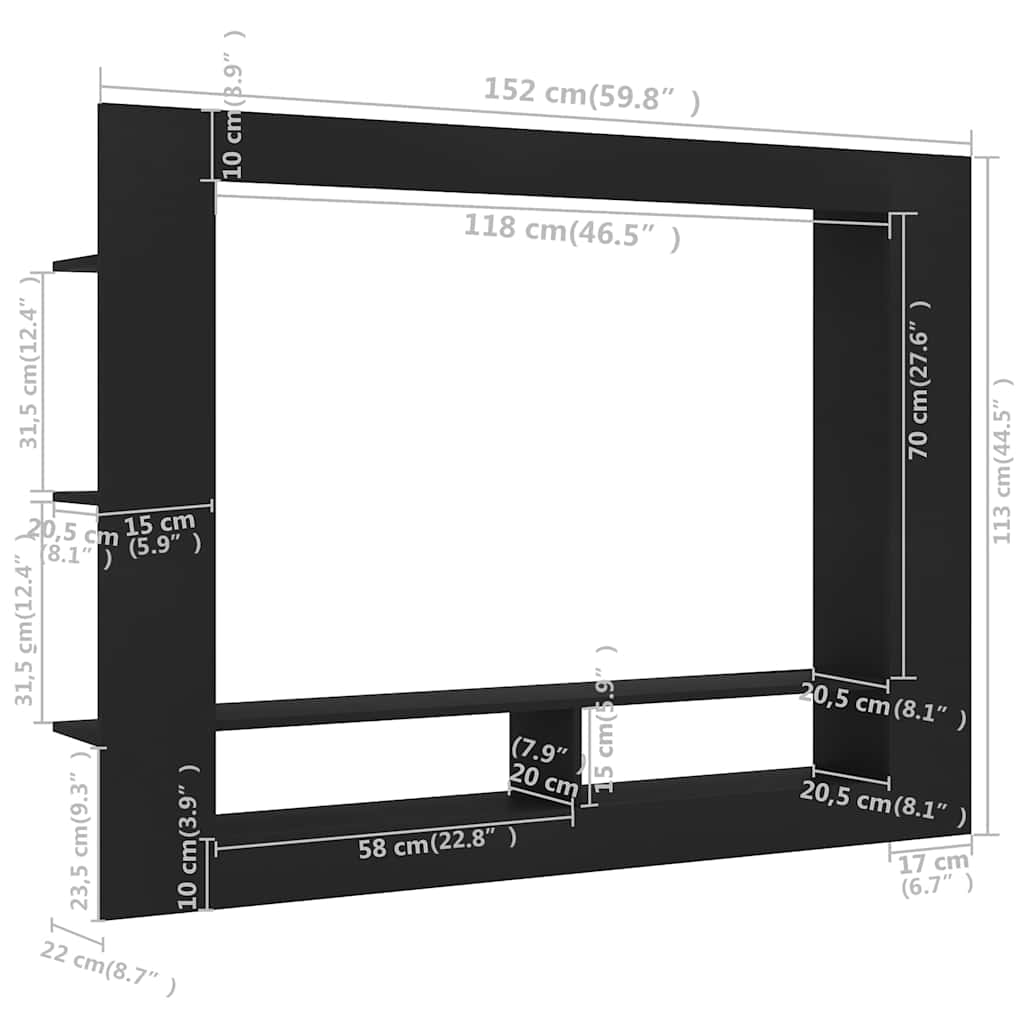 Έπιπλο Τηλεόρασης Μαύρο 152x22x113 εκ. από Επεξεργασμένο Ξύλο