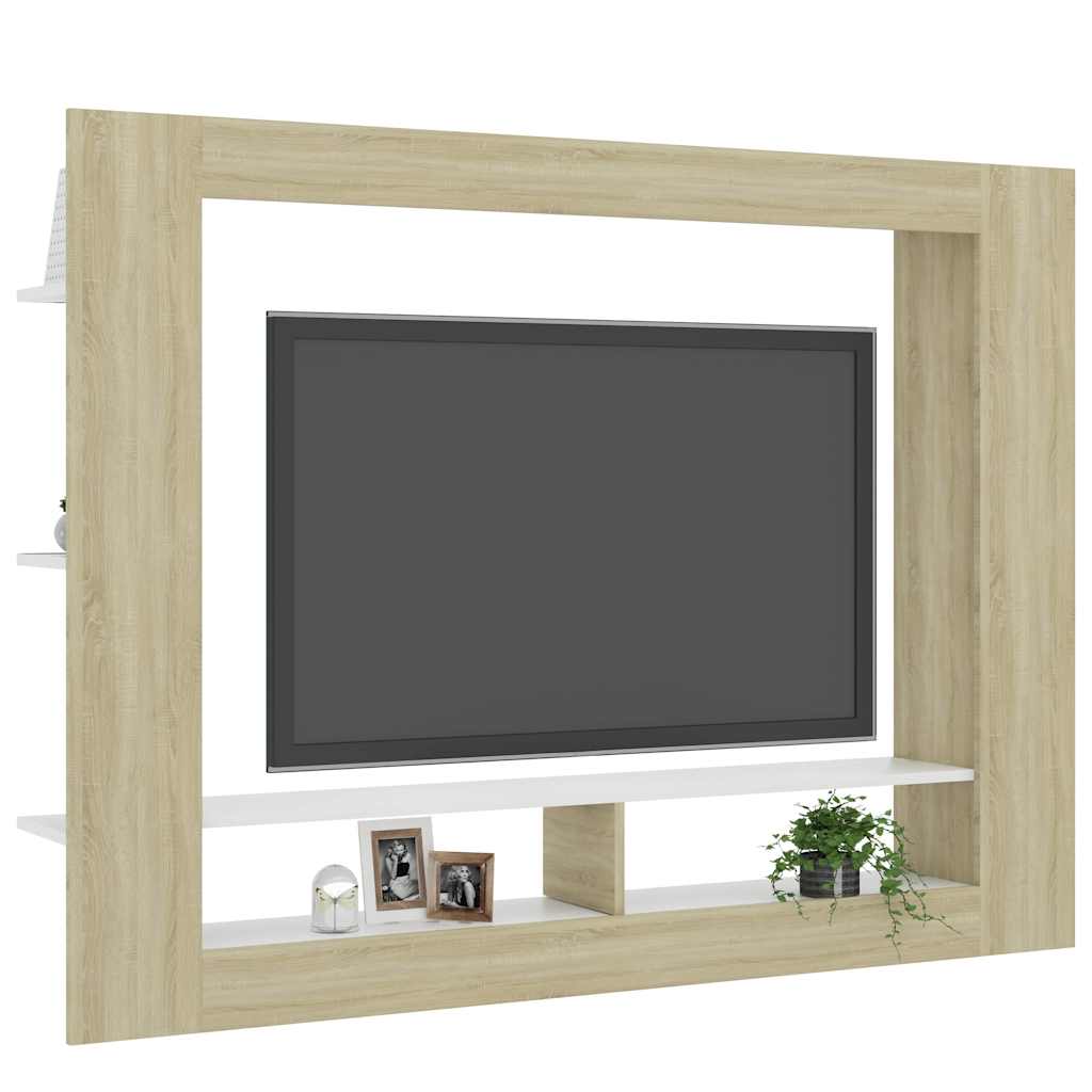Έπιπλο Τηλεόρασης Λευκό/Sonoma Δρυς 152x22x113 εκ. Επεξ. Ξύλο
