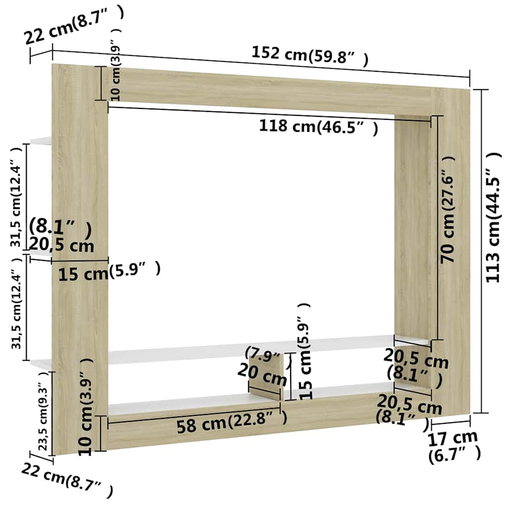 Έπιπλο Τηλεόρασης Λευκό/Sonoma Δρυς 152x22x113 εκ. Επεξ. Ξύλο