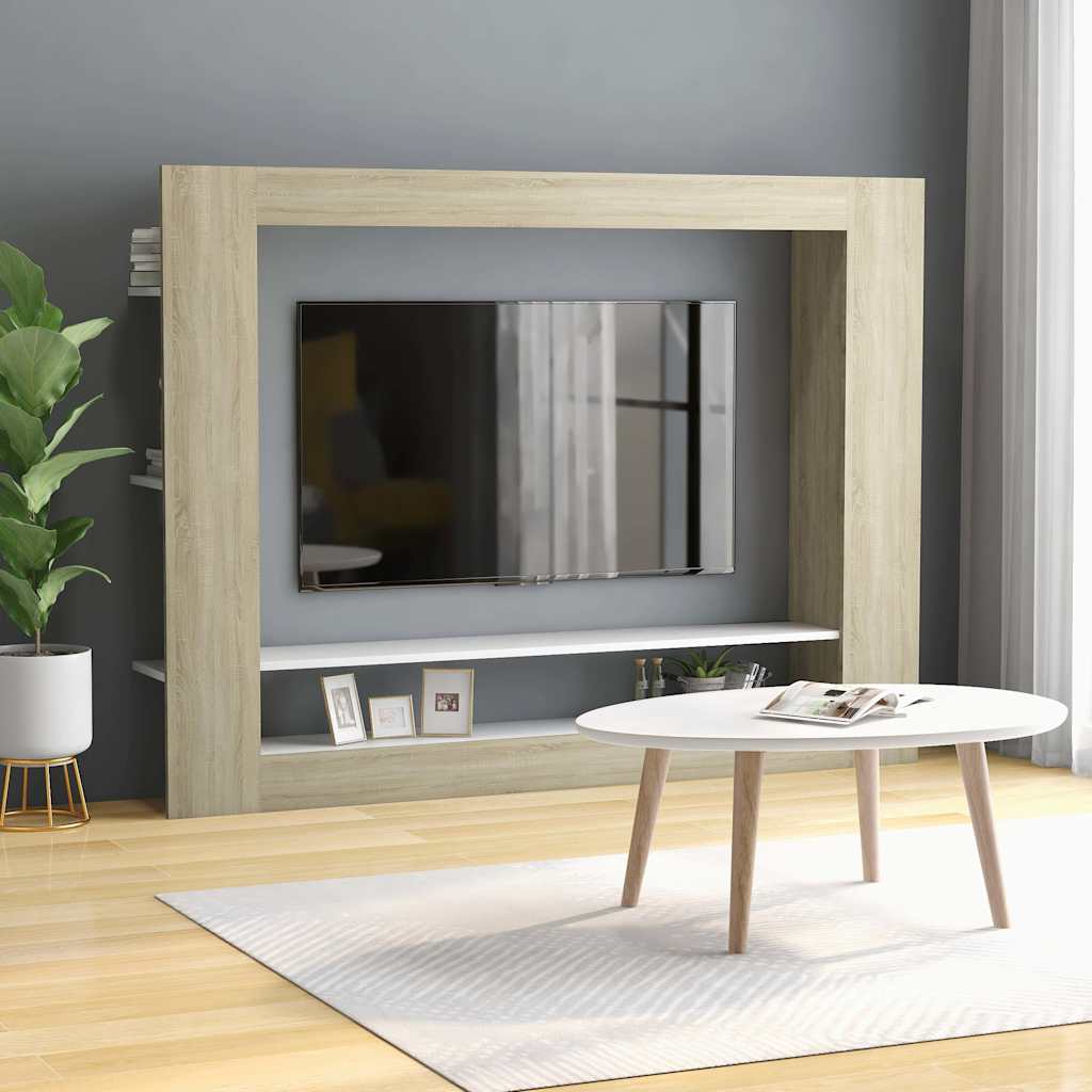 Έπιπλο Τηλεόρασης Λευκό/Sonoma Δρυς 152x22x113 εκ. Επεξ. Ξύλο