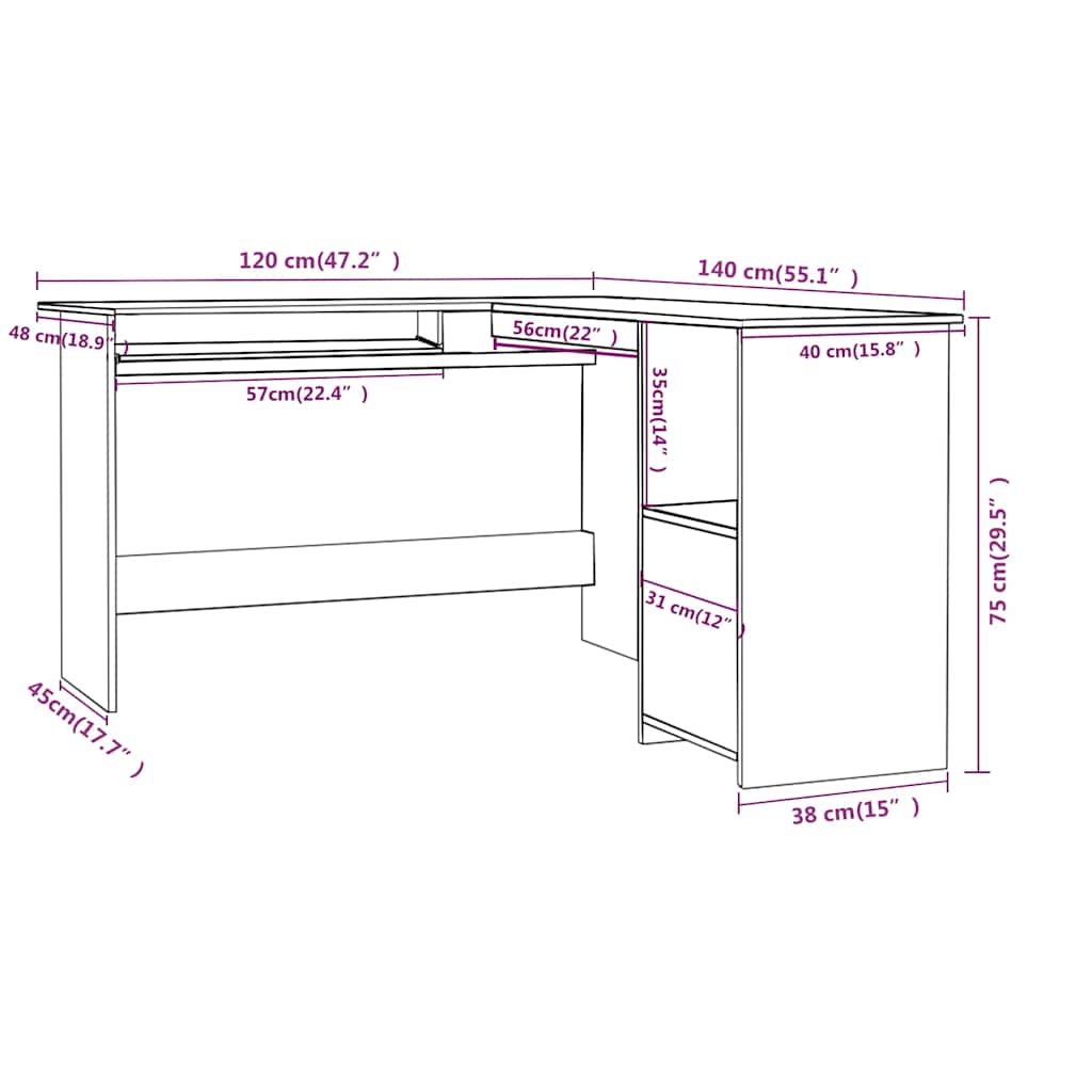 Γραφείο Γωνιακό Γκρι 120 x 140 x 75 εκ. από Επεξ. Ξύλο