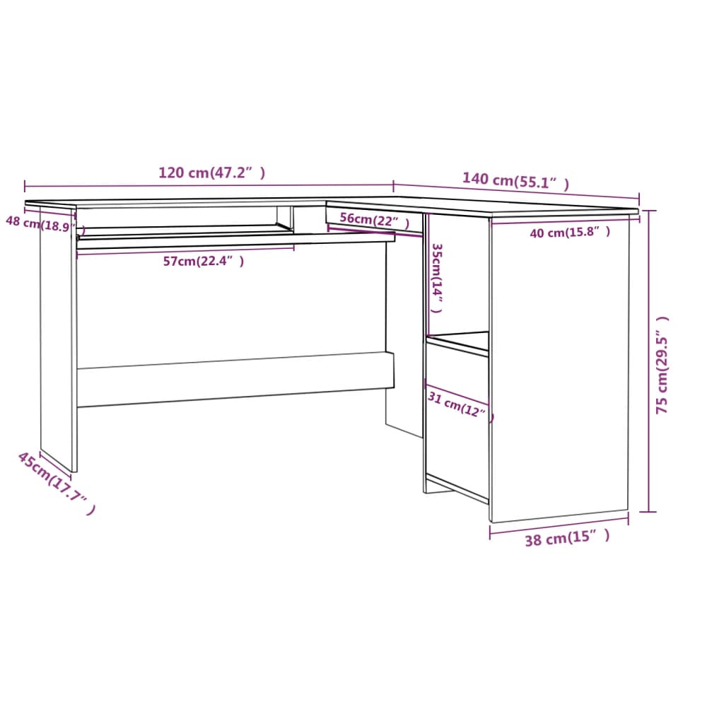 Γραφείο Γωνιακό Γκρι Σκυροδέματος 120x140x75 εκ. Επεξ. Ξύλο