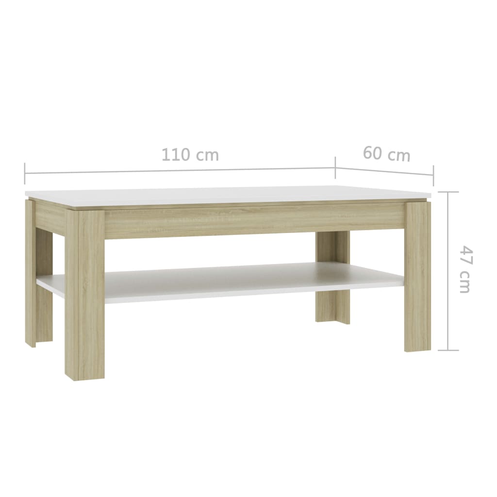 Τραπεζάκι Σαλονιού Λευκό/Sonoma Δρυς 110x60x47 εκ. Μοριοσανίδα