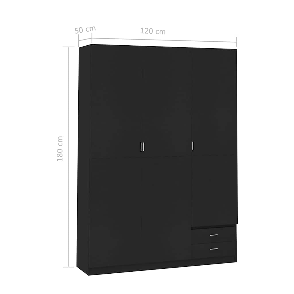 Ντουλάπα Τρίφυλλη Μαύρη 120 x 50 x 180 εκ. από Μοριοσανίδα