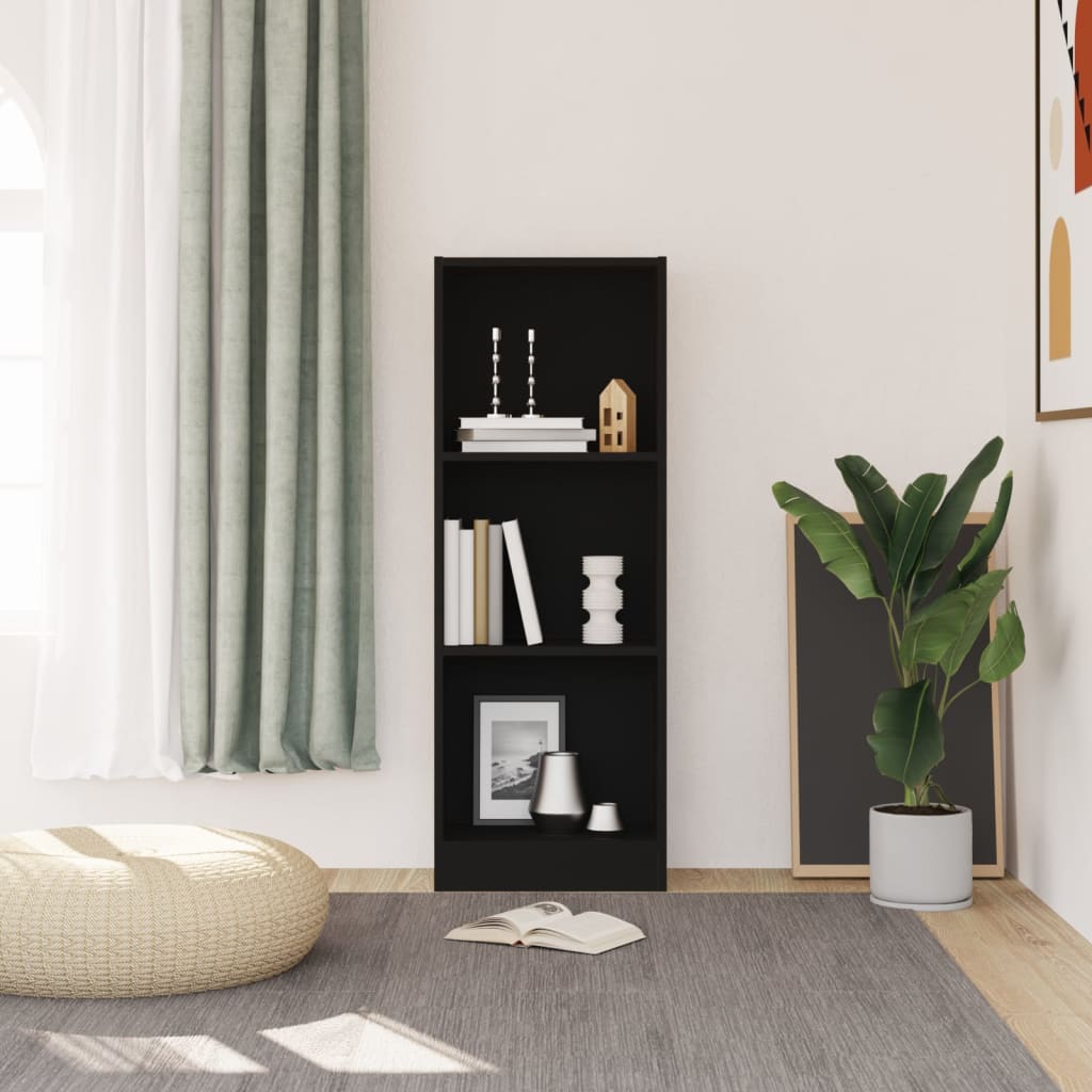Βιβλιοθήκη με 3 Ράφια Μαύρη 40x24x109 εκ. Επεξεργασμένο Ξύλο
