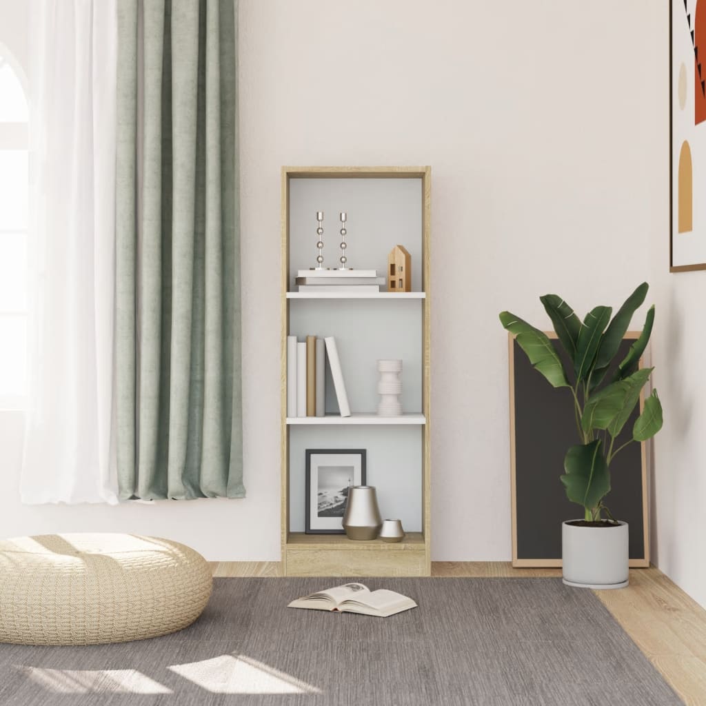 Βιβλιοθήκη με 3 Ράφια Λευκό/Sonoma 40x24x109 εκ. Επεξεργ. Ξύλο