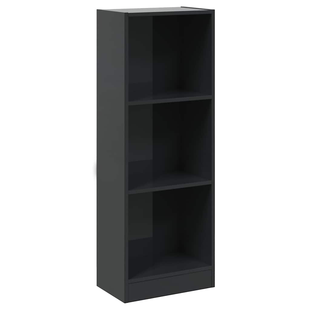 Βιβλιοθήκη με 3 Ράφια Γυαλ. Μαύρο 40x24x109 εκ. Επεξεργ. Ξύλο