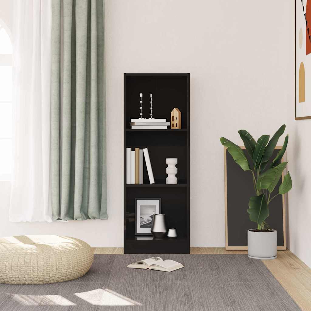 Βιβλιοθήκη με 3 Ράφια Γυαλ. Μαύρο 40x24x109 εκ. Επεξεργ. Ξύλο