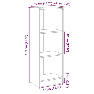 Βιβλιοθήκη με 3 Ράφια Γυαλ. Μαύρο 40x24x109 εκ. Επεξεργ. Ξύλο