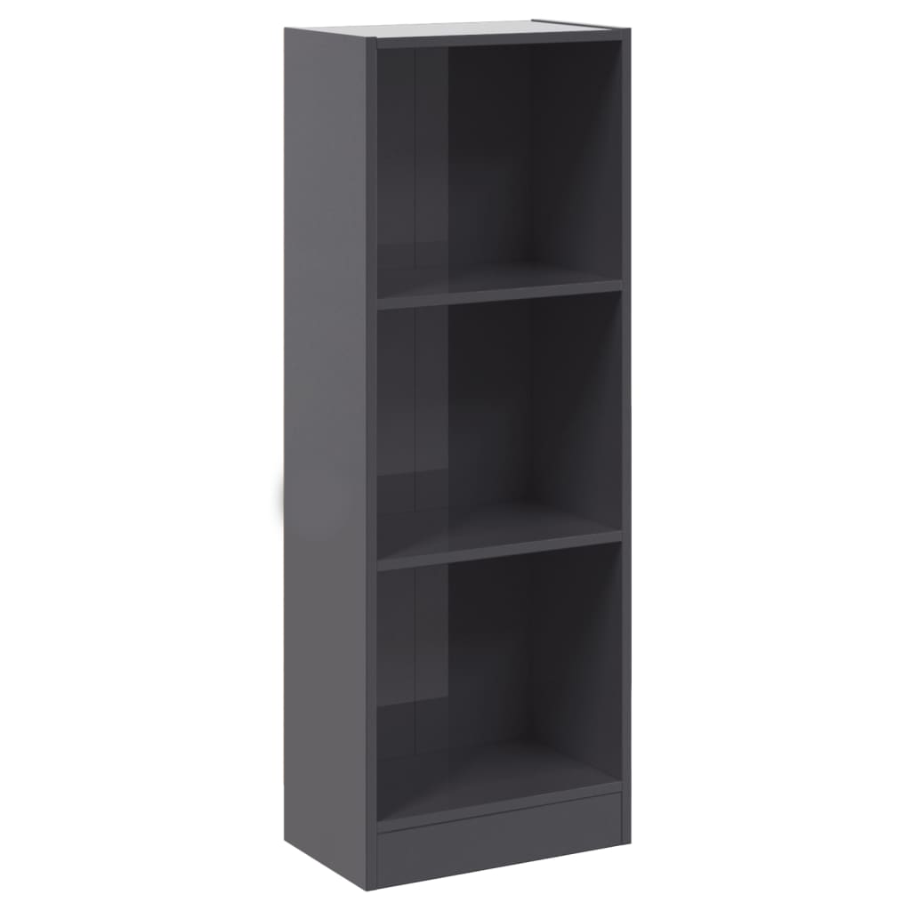 Βιβλιοθήκη με 3 Ράφια Γυαλ. Γκρι 40x24x109 εκ. Επεξεργ. Ξύλο