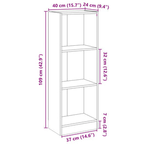 Βιβλιοθήκη με 3 Ράφια Γυαλ. Γκρι 40x24x109 εκ. Επεξεργ. Ξύλο