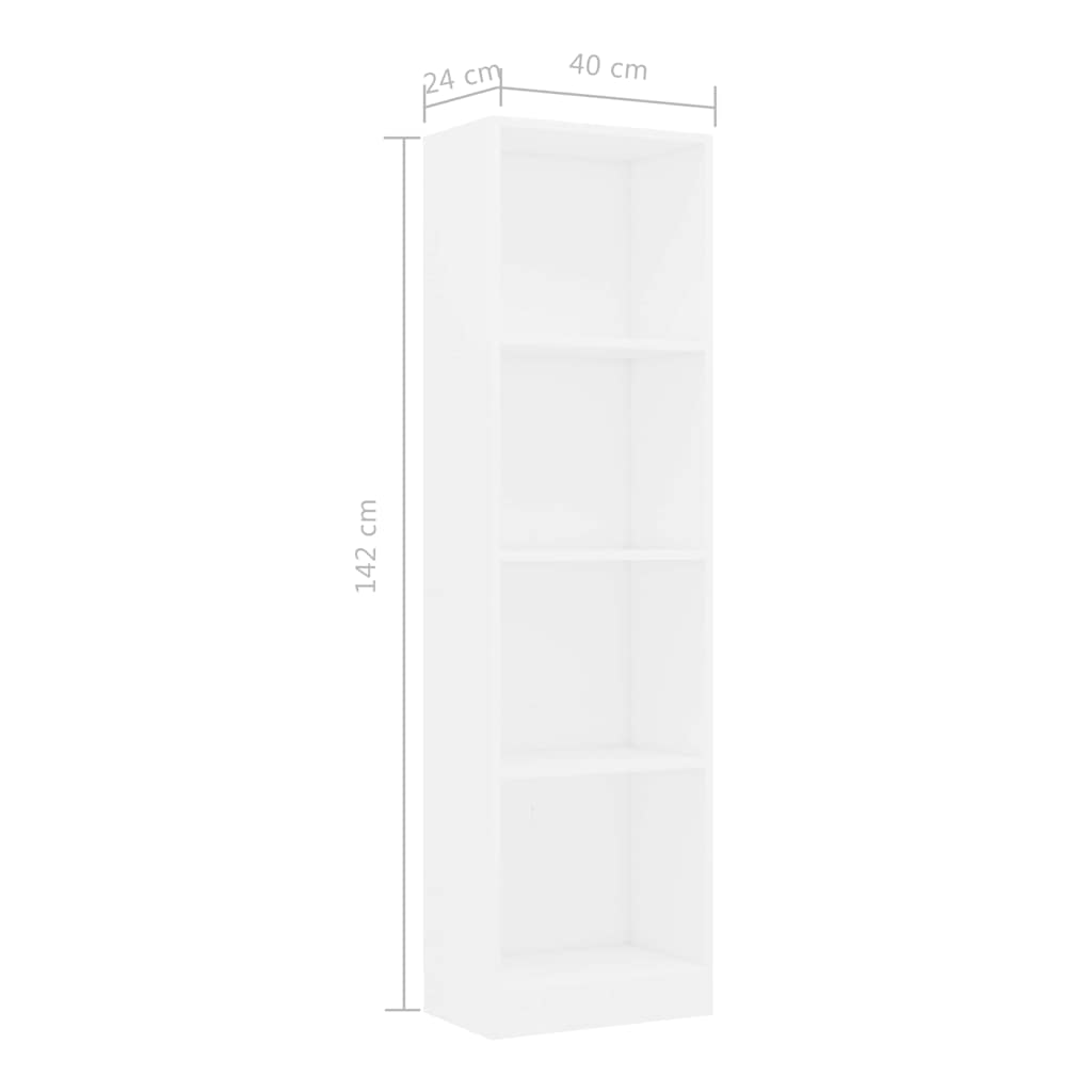 Βιβλιοθήκη με 4 Ράφια Λευκή 40 x 24 x 142 εκ. από Επεξ. Ξύλο