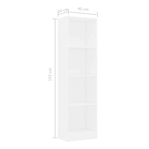 Βιβλιοθήκη με 4 Ράφια Λευκή 40 x 24 x 142 εκ. από Επεξ. Ξύλο