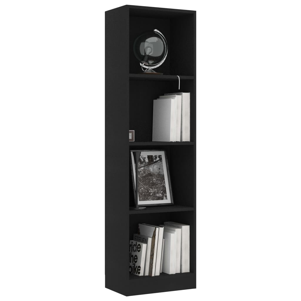 Βιβλιοθήκη με 4 Ράφια Μαύρη 40 x 24 x 142 εκ. από Επεξ. Ξύλο