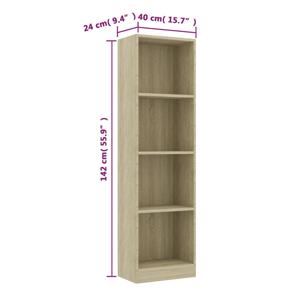 Βιβλιοθήκη με 4 Ράφια Sonoma Δρυς 40x24x142 εκ. Επεξ. Ξύλο
