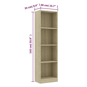 Βιβλιοθήκη με 4 Ράφια Sonoma Δρυς 40x24x142 εκ. Επεξ. Ξύλο