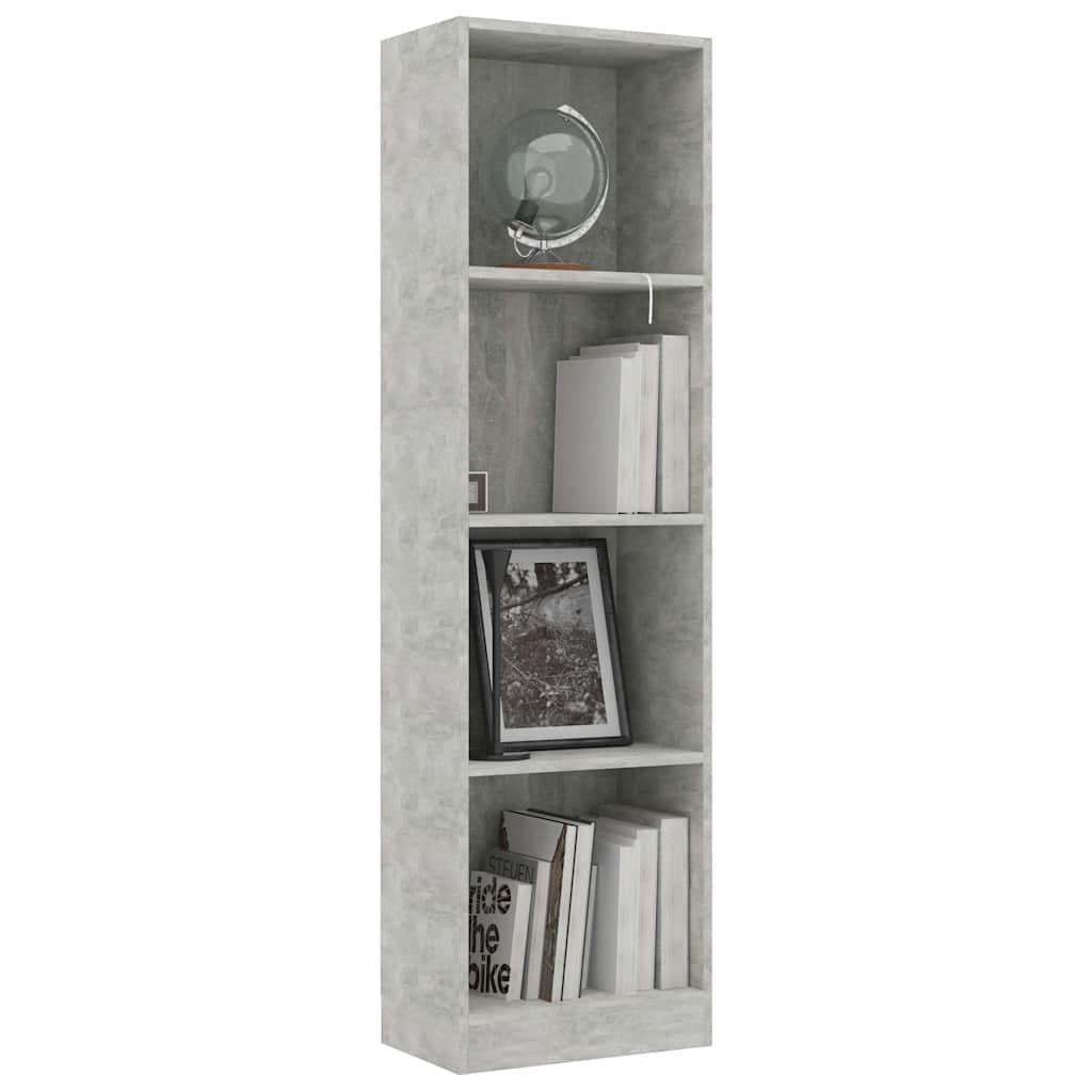 Βιβλιοθήκη με 4 Ράφια Γκρι Σκυροδέμ. 40x24x142 εκ. Επεξ. Ξύλο