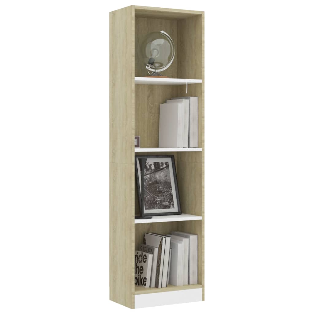 Βιβλιοθήκη με 4 Ράφια Λευκό/Sonoma 40x24x142 εκ. Επεξ. Ξύλο - Pakobazaar