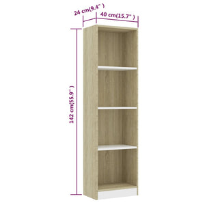 Βιβλιοθήκη με 4 Ράφια Λευκό/Sonoma 40x24x142 εκ. Επεξ. Ξύλο - Pakobazaar