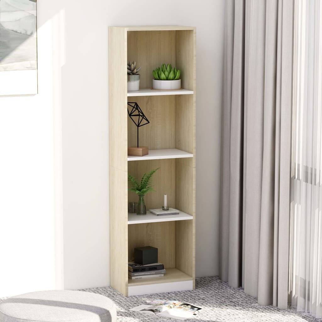 Βιβλιοθήκη με 4 Ράφια Λευκό/Sonoma 40x24x142 εκ. Επεξ. Ξύλο - Pakobazaar