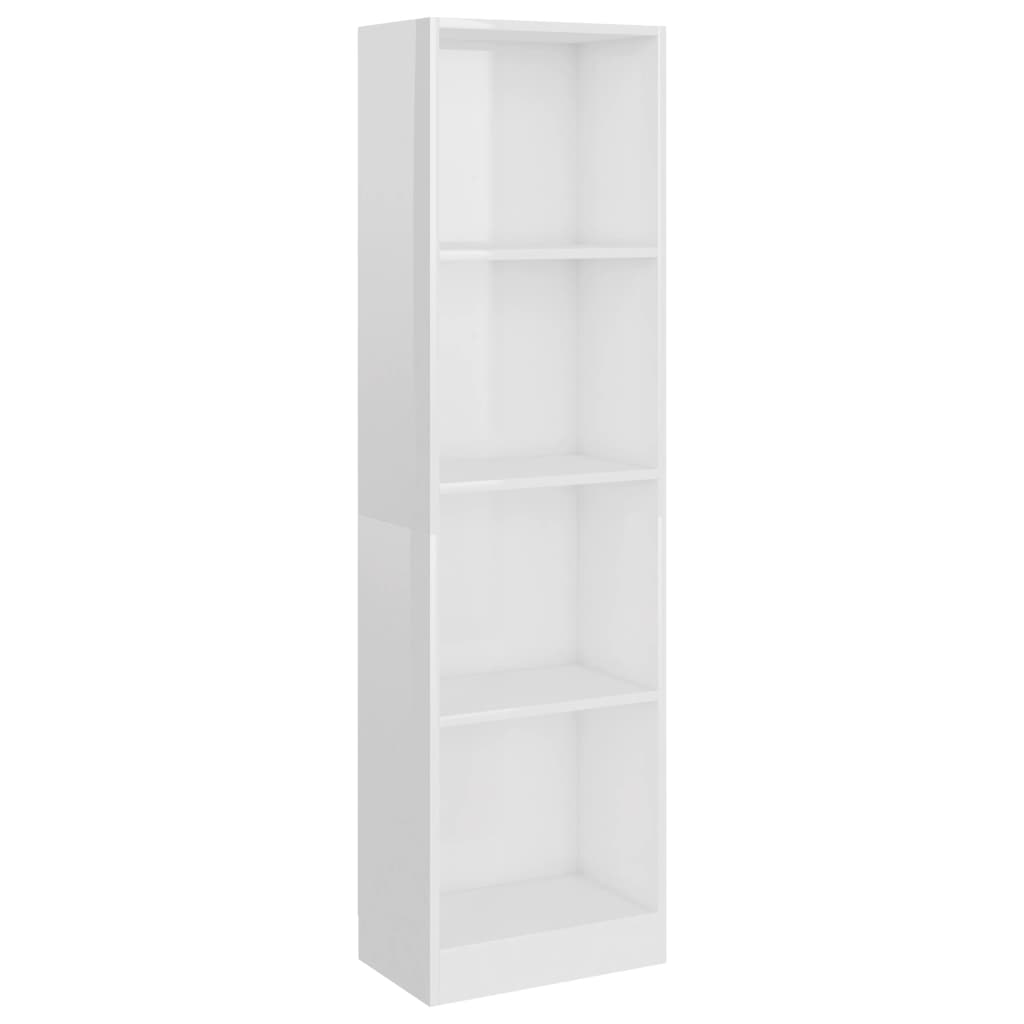 Βιβλιοθήκη με 4 Ράφια Γυαλιστερό Λευκό 40x24x142 εκ Επεξ. Ξύλο