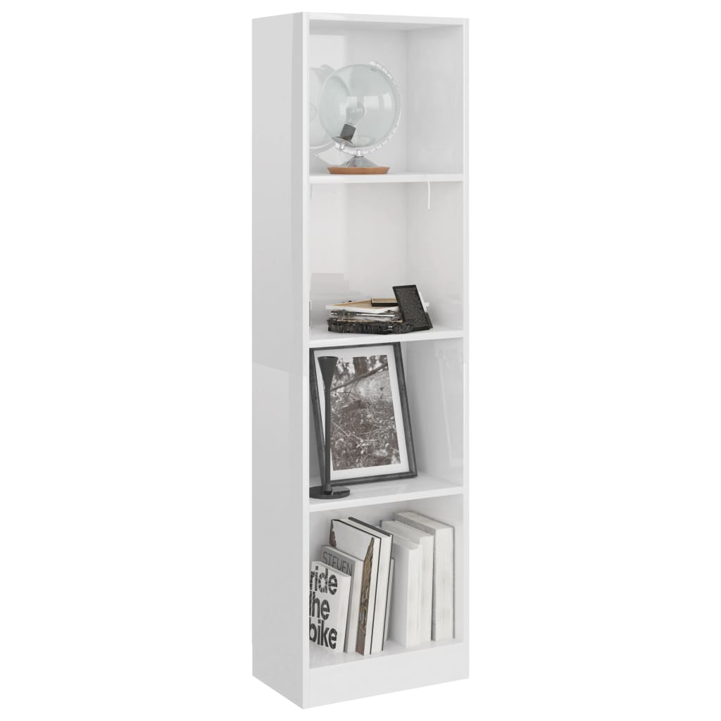 Βιβλιοθήκη με 4 Ράφια Γυαλιστερό Λευκό 40x24x142 εκ Επεξ. Ξύλο