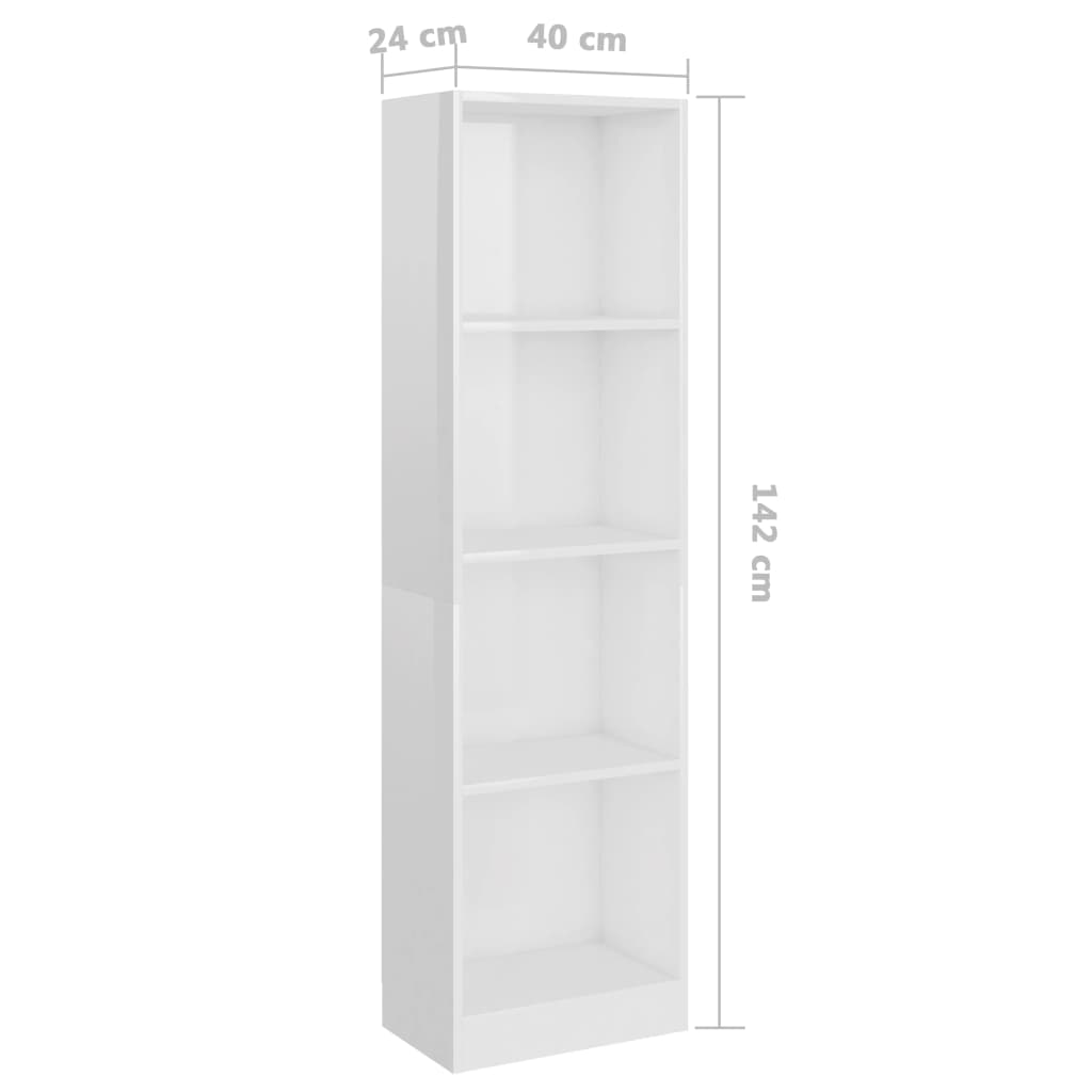 Βιβλιοθήκη με 4 Ράφια Γυαλιστερό Λευκό 40x24x142 εκ Επεξ. Ξύλο