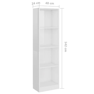 Βιβλιοθήκη με 4 Ράφια Γυαλιστερό Λευκό 40x24x142 εκ Επεξ. Ξύλο