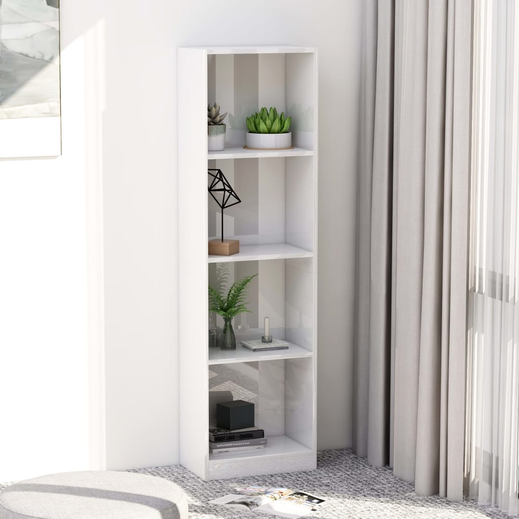 Βιβλιοθήκη με 4 Ράφια Γυαλιστερό Λευκό 40x24x142 εκ Επεξ. Ξύλο