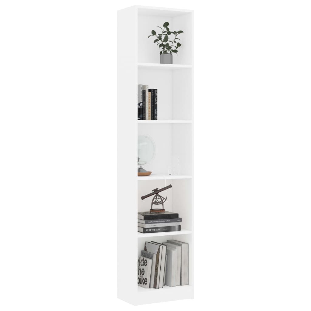 Βιβλιοθήκη με 5 Ράφια Λευκή 40 x 24 x 175 εκ. από Επεξ. Ξύλο