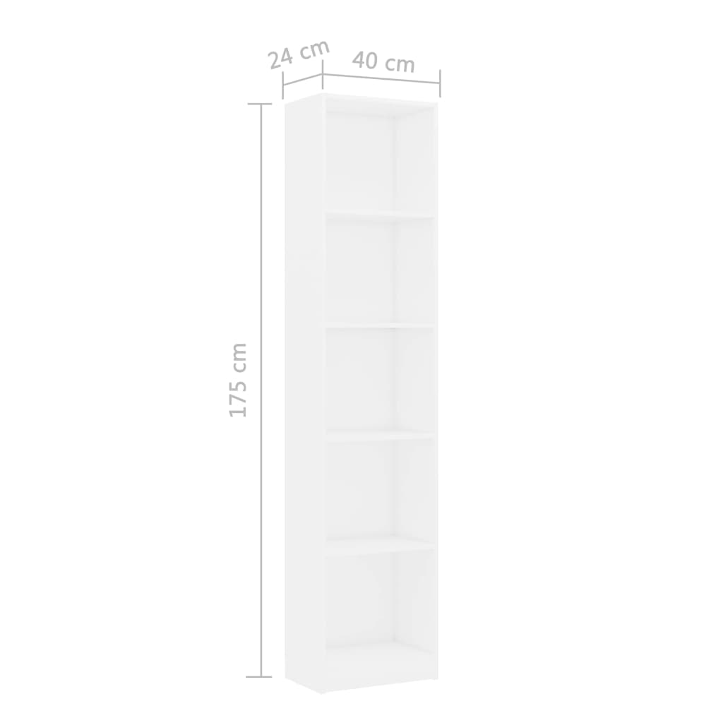Βιβλιοθήκη με 5 Ράφια Λευκή 40 x 24 x 175 εκ. από Επεξ. Ξύλο